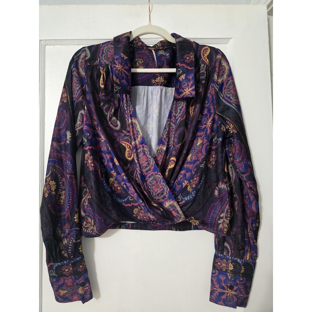 Free People Sz Large Lana Printed Surplice Wrap Crop Top
